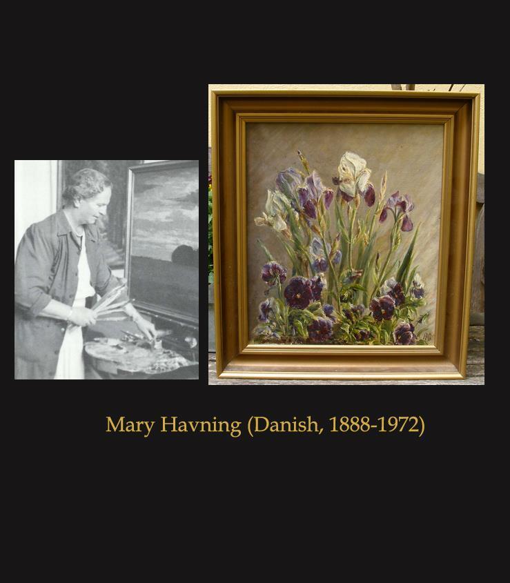 Mary Havning (1888) Pioneering Female Artist Irises and Pansies Ca 1920