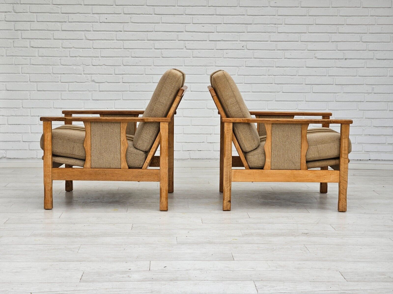 1970s pair of Danish lounge chairs original very good condition wool oak