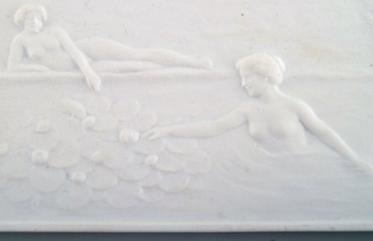 Royal Copenhagen Rare antique biscuit wall plaque Bathing women Dated 1860-80