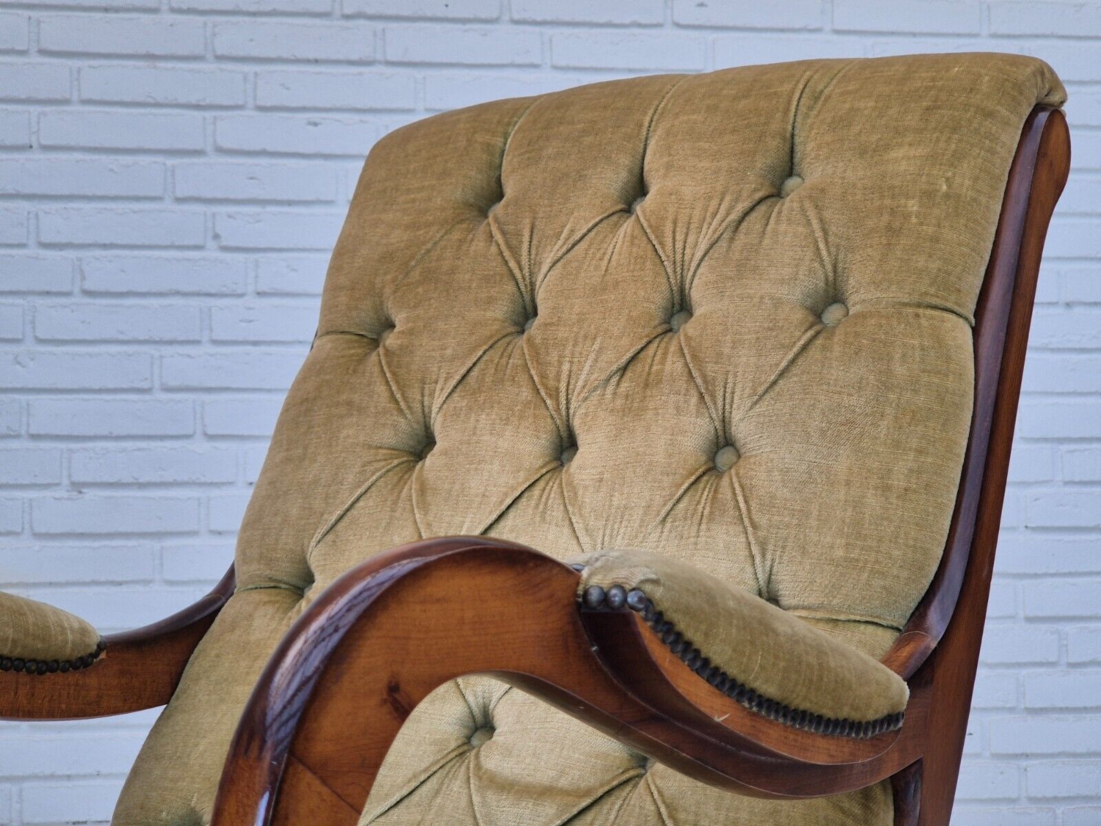 1950s Scandinavian rocking chair vintage green furniture velour