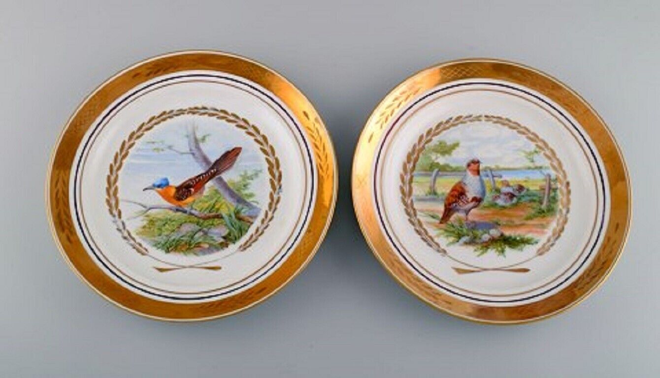 Royal Copenhagen Set of five large dinner / decoration plates with bird motifs