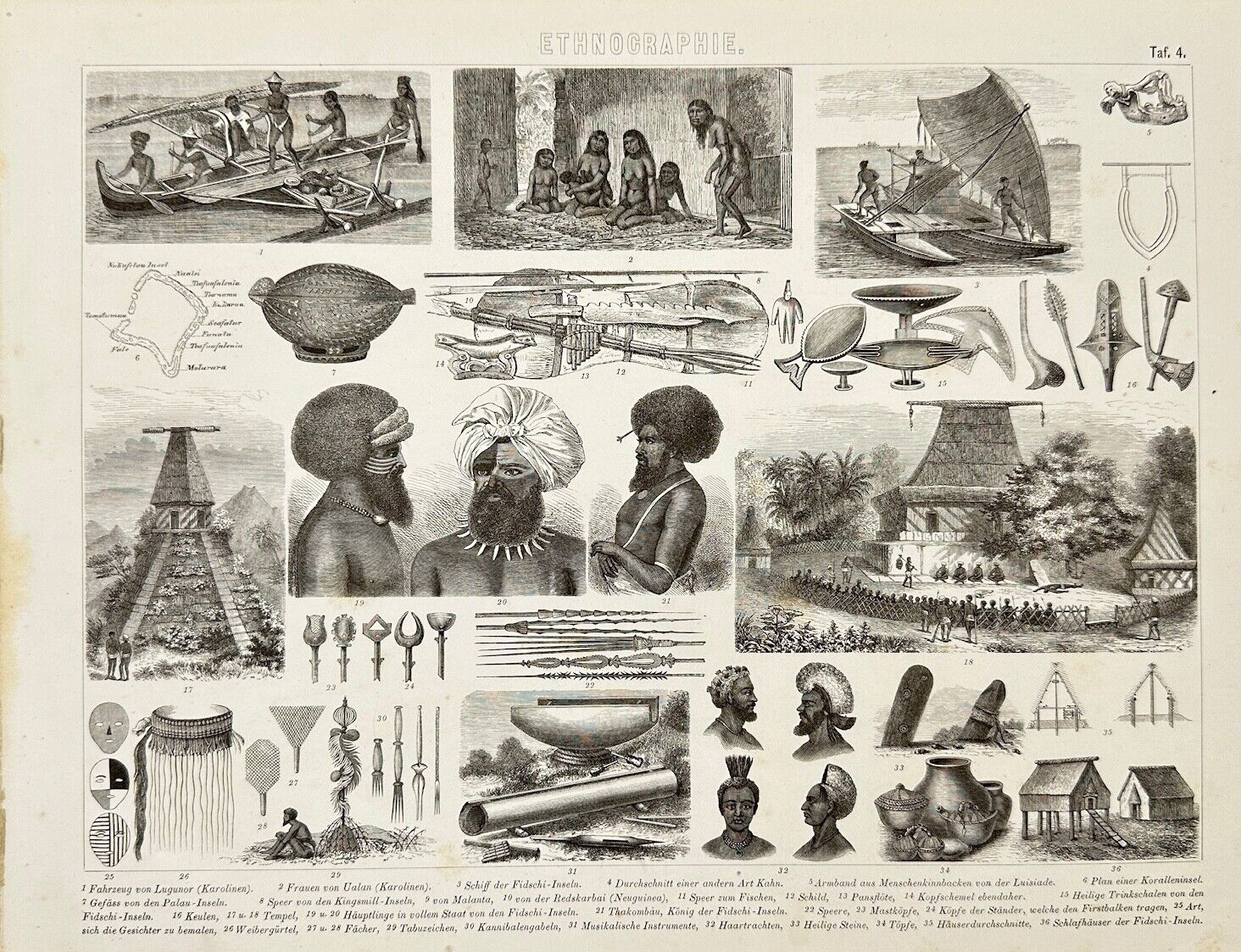 Original Antique Print - Friedrich Arnold Brockhaus - Pacific Islands - C5