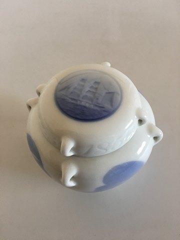 Royal Copenhagen Lidded Jar with Seagull and Ship Motif and Tiny Handles