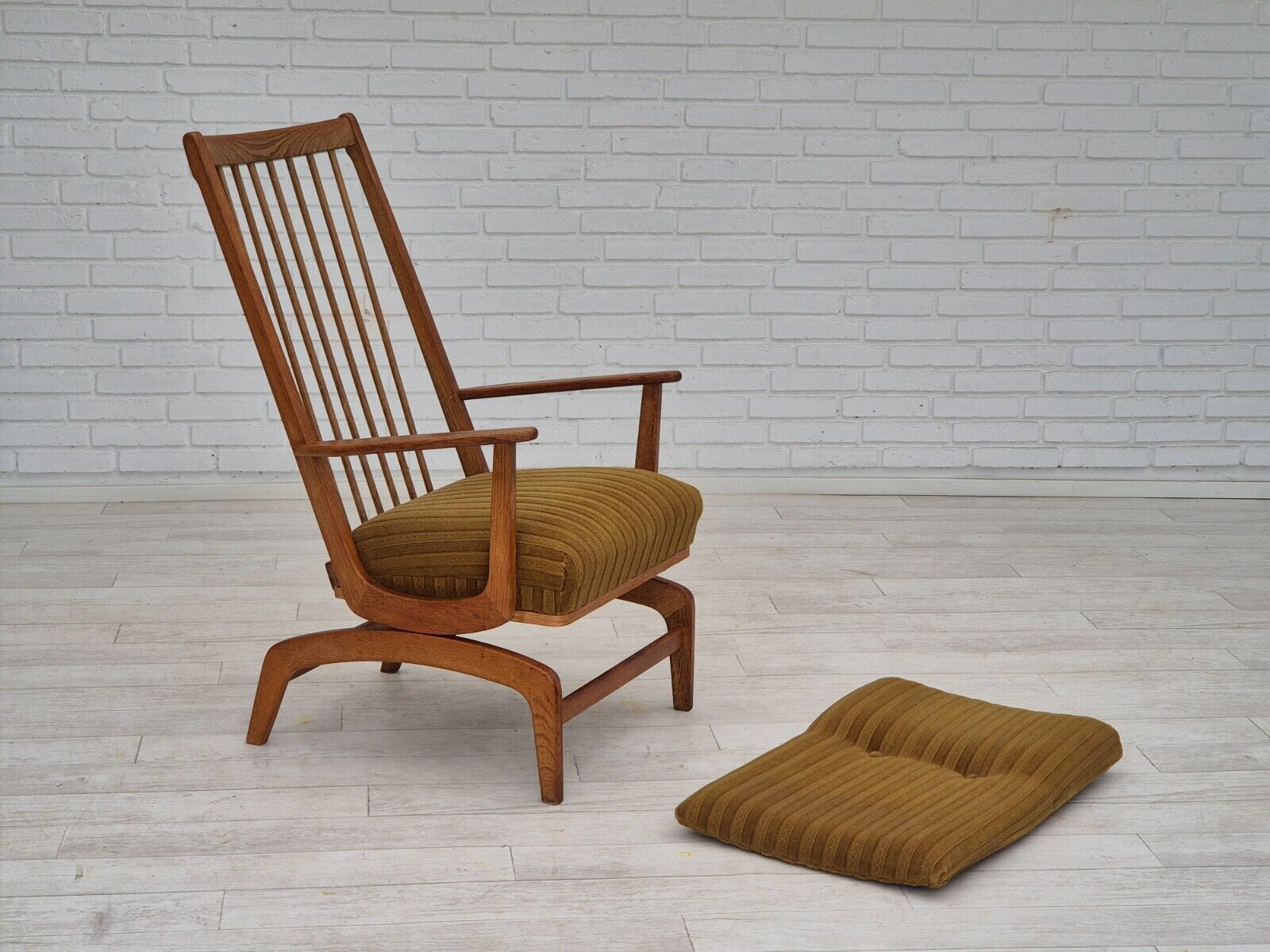 1960s Danish design oak wood rocking chair with footstool furniture wool