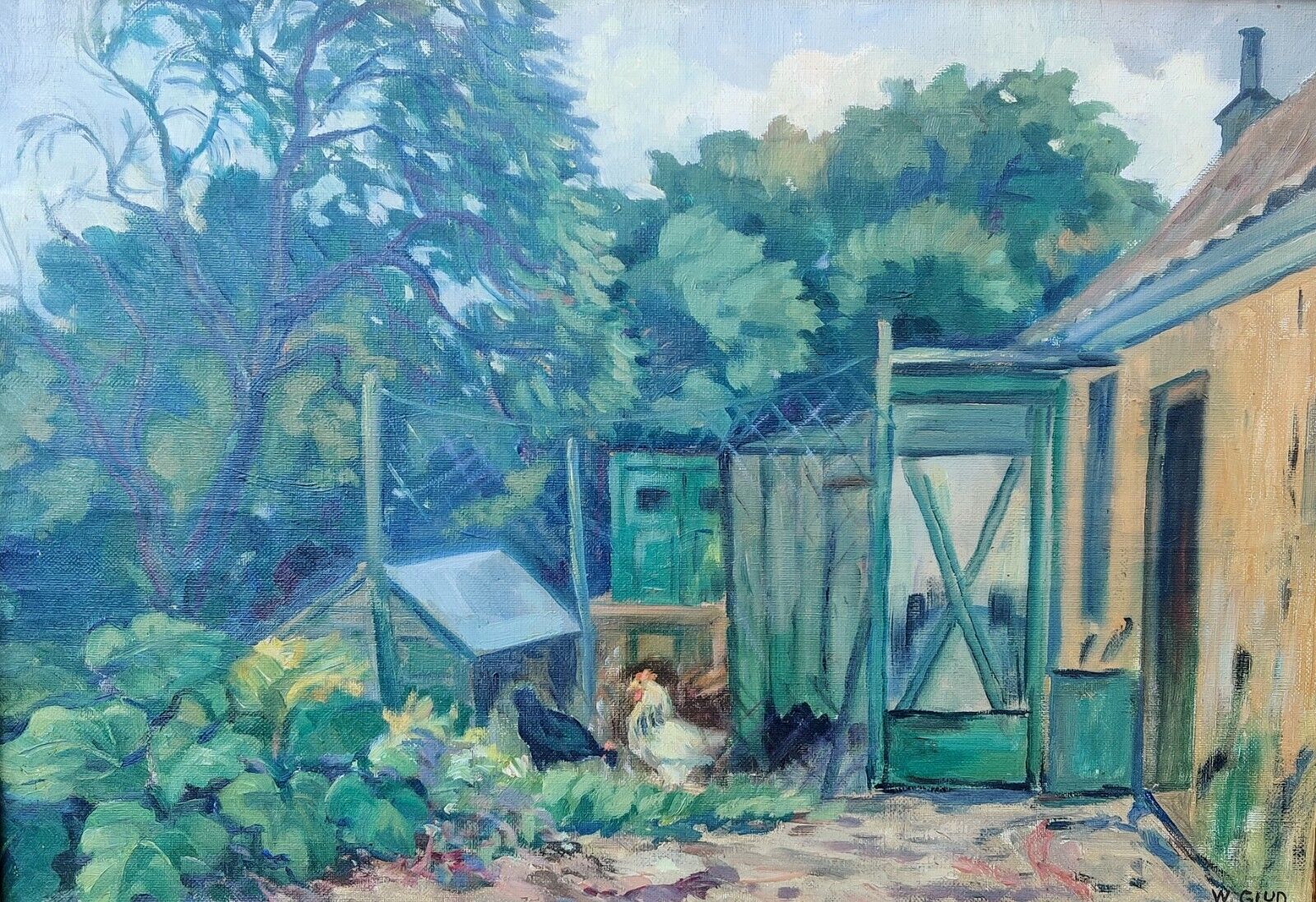 Wilfred Glud (1872-1946): CHICKEN COOP original oil painting