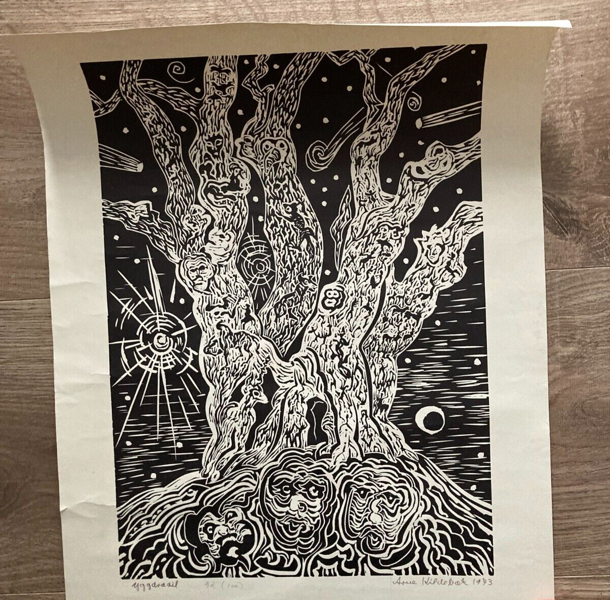 Arne Kildebæk 1973 "Yggdrasil" No 92/100 Black/White Print Lithograph 40x60cm