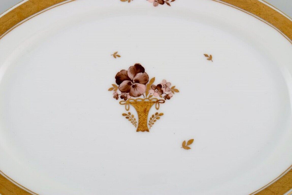 Oval Royal Copenhagen Golden Basket serving dish in porcelain with flowers