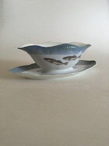 Royal Copenhagen Art Nouveau Gravy Boat with Fish border No 3003