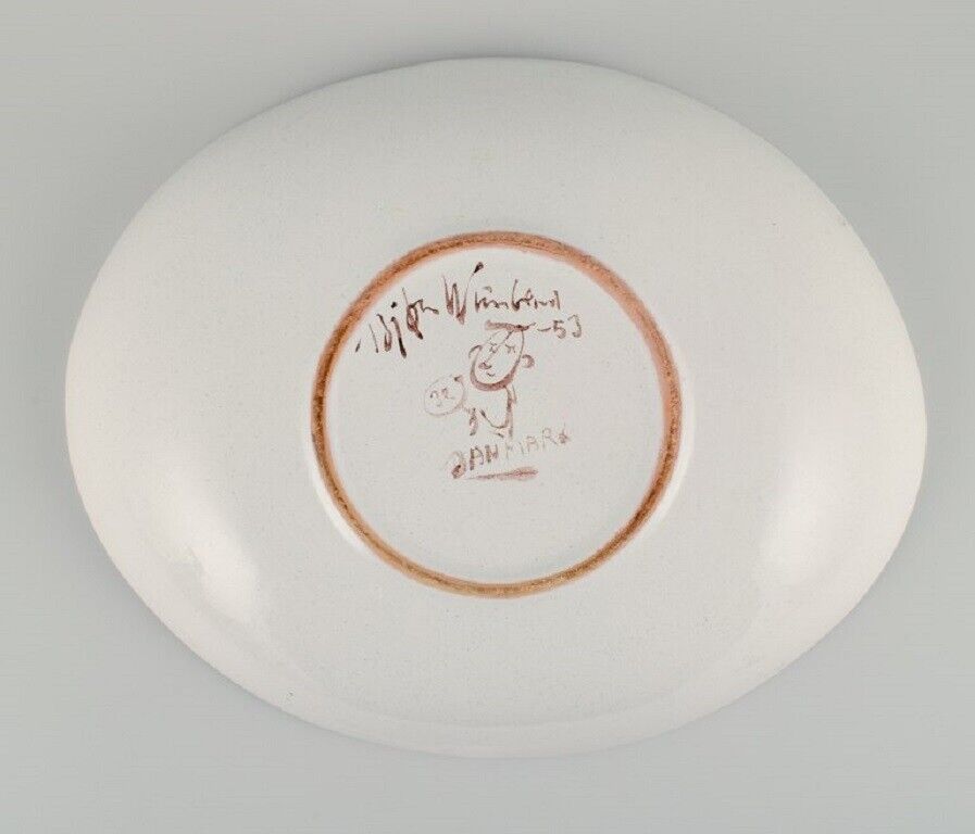 Bjørn Wiinblad  Early large hand-painted dish decorated with romantic scenery