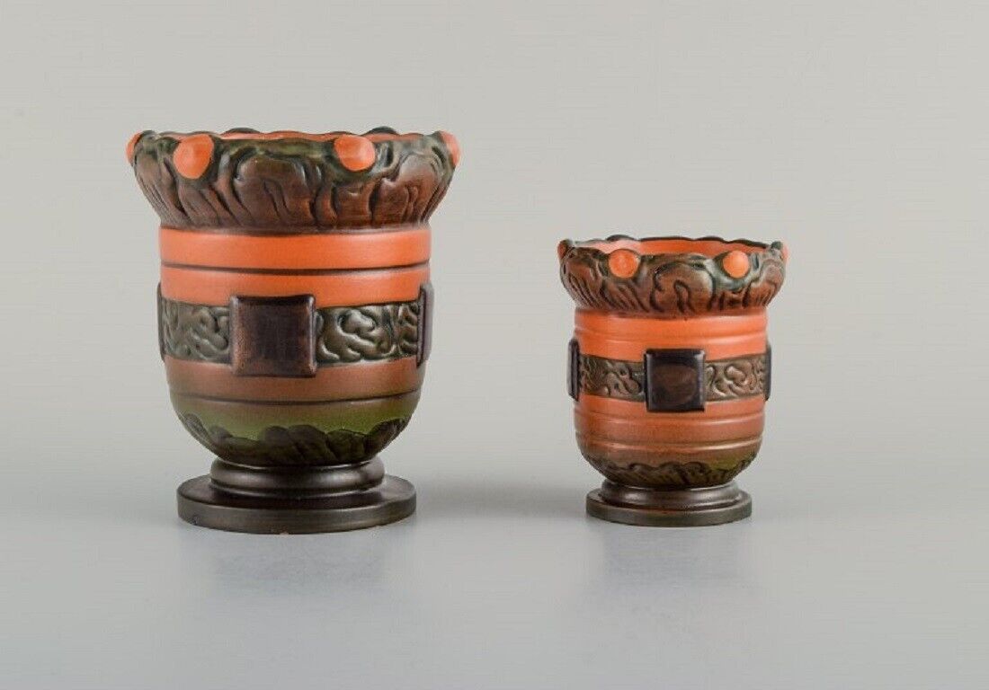 Ipsens Denmark Two Art Nouveau jars in hand-painted glazed ceramic 1920s