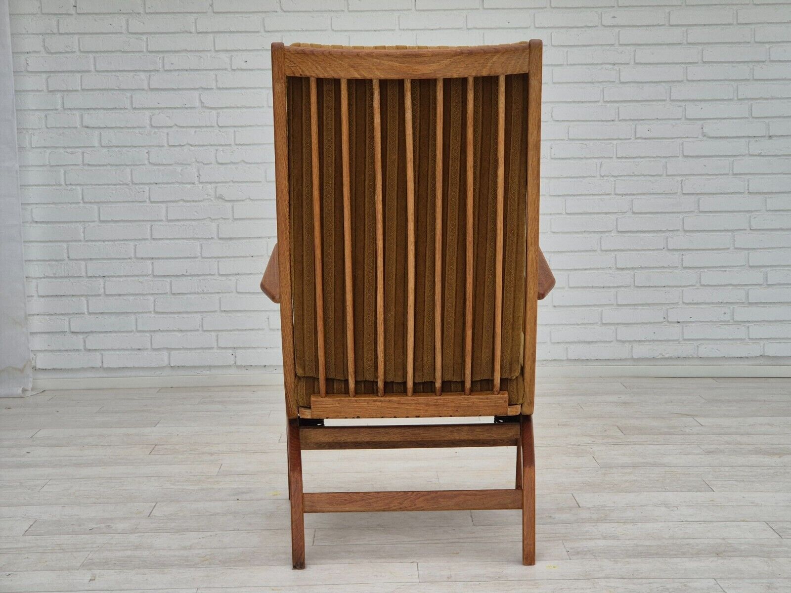 1960s Danish design oak wood rocking chair with footstool furniture wool