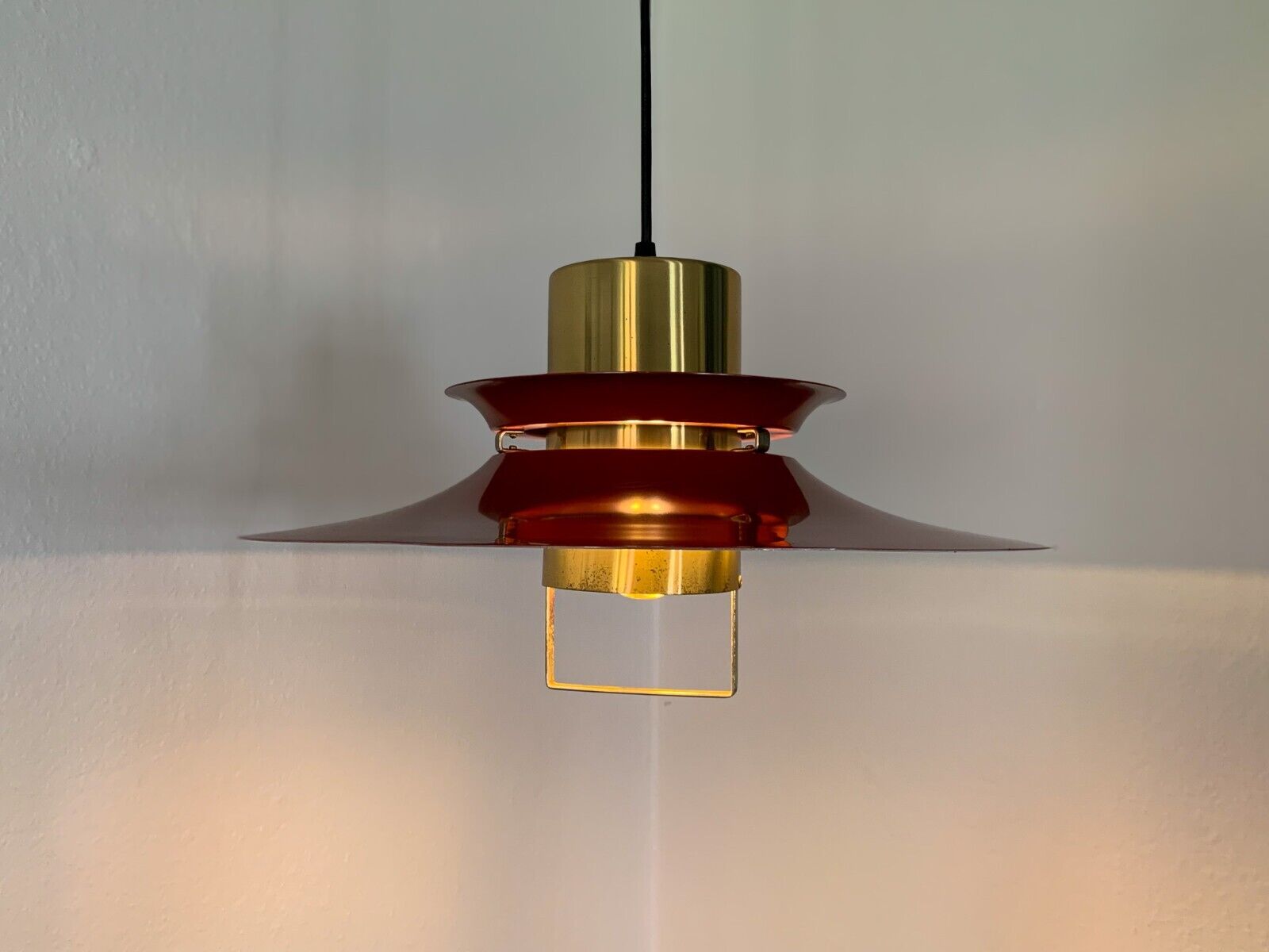 Rare Vintage Vitrika Pendant Lamp - Brass  Red Metal - 1970s | Danish Design