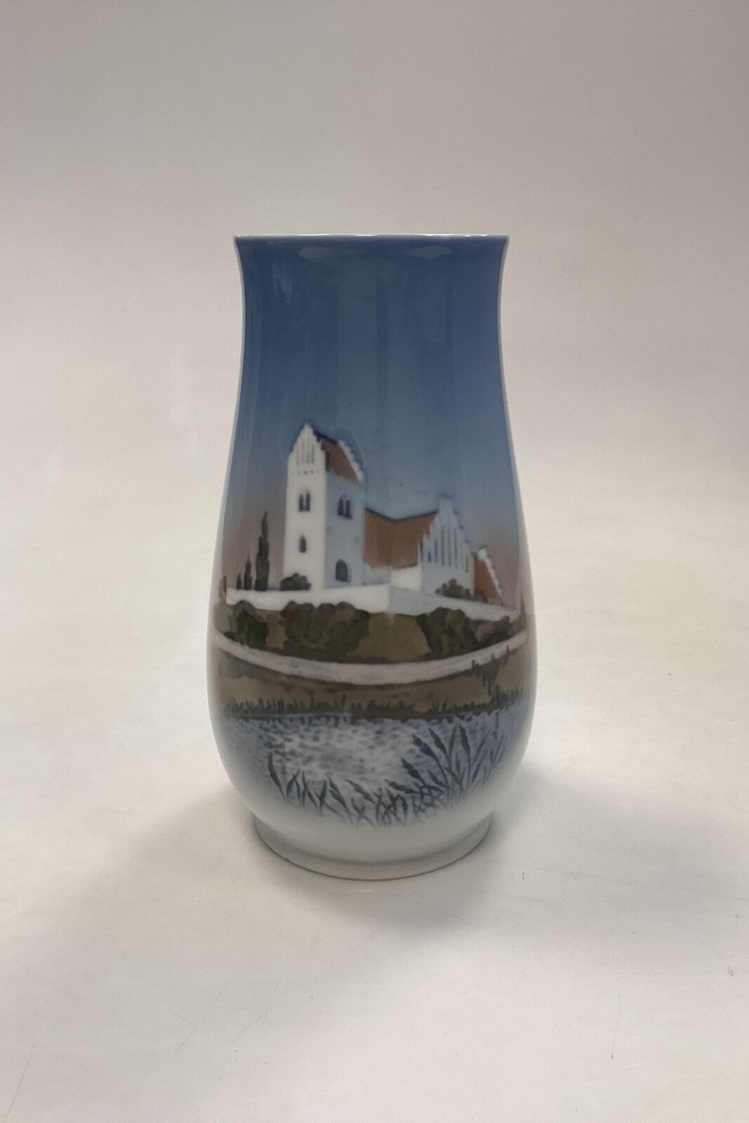 Bing and Grondahl Art Nouveau Vase with Village Church No 1302/6210