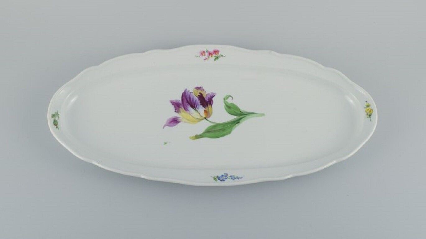 Meissen large oval fish dish hand painted with flowers Late 19th century