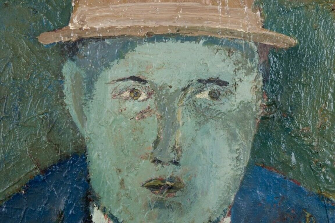 S O Lingwall Swedish artist Oil on board Portrait of a man in a hat