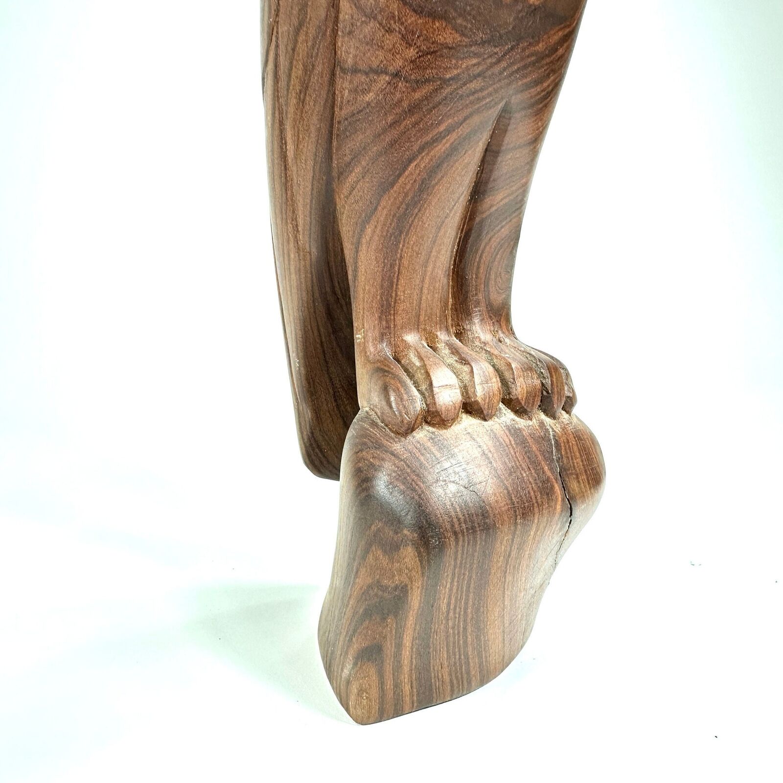 Vintage Hand Carved Teak Wood Owl Figurine 70s Bird Sculpture