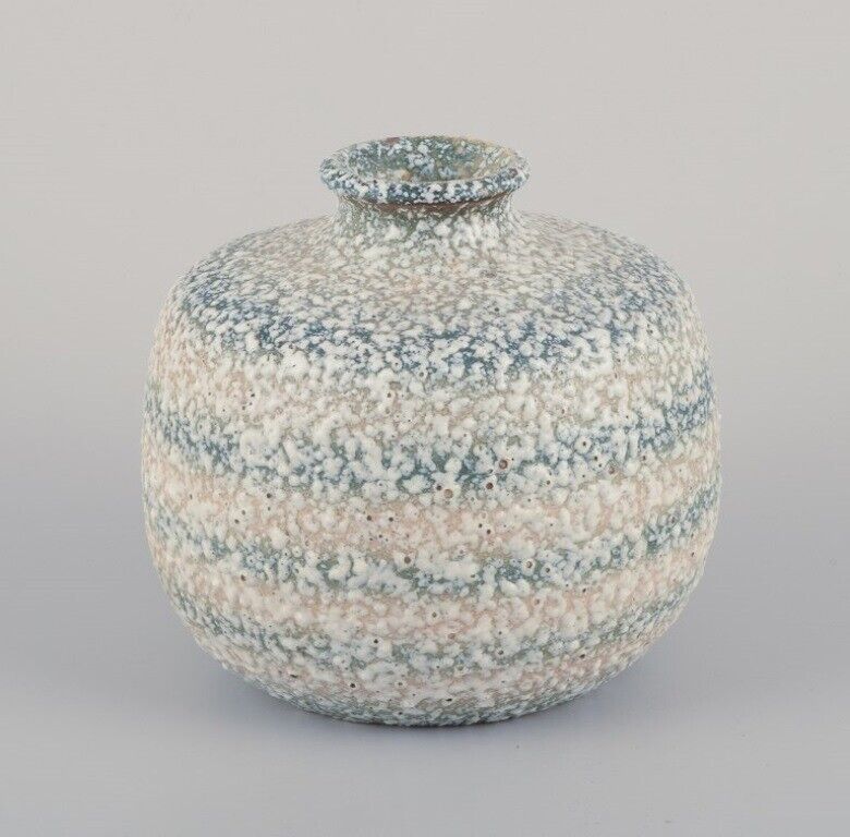 Louis Dage French ceramist Unique ceramic vase Glaze in blue and sandy tones