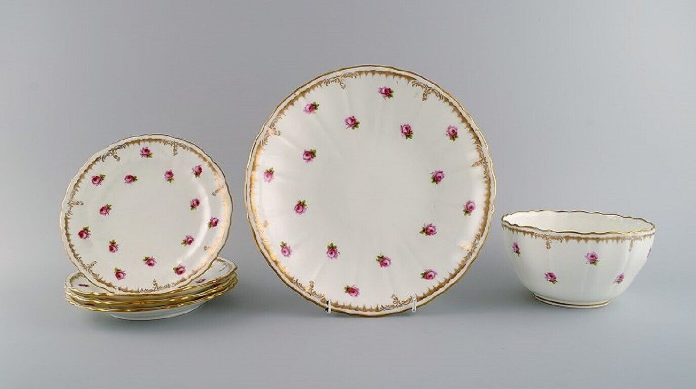 Mintons England Dish bowl and four plates in hand-painted porcelain