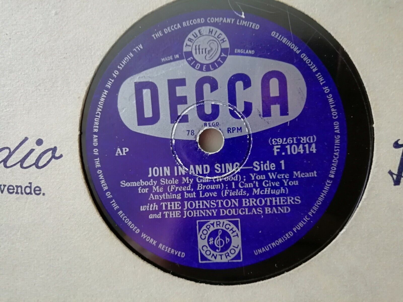 78 rpmTHE JOHNSTON BROTHERS and THE JOHNNY DOUGLAS BANDDeccaEngland