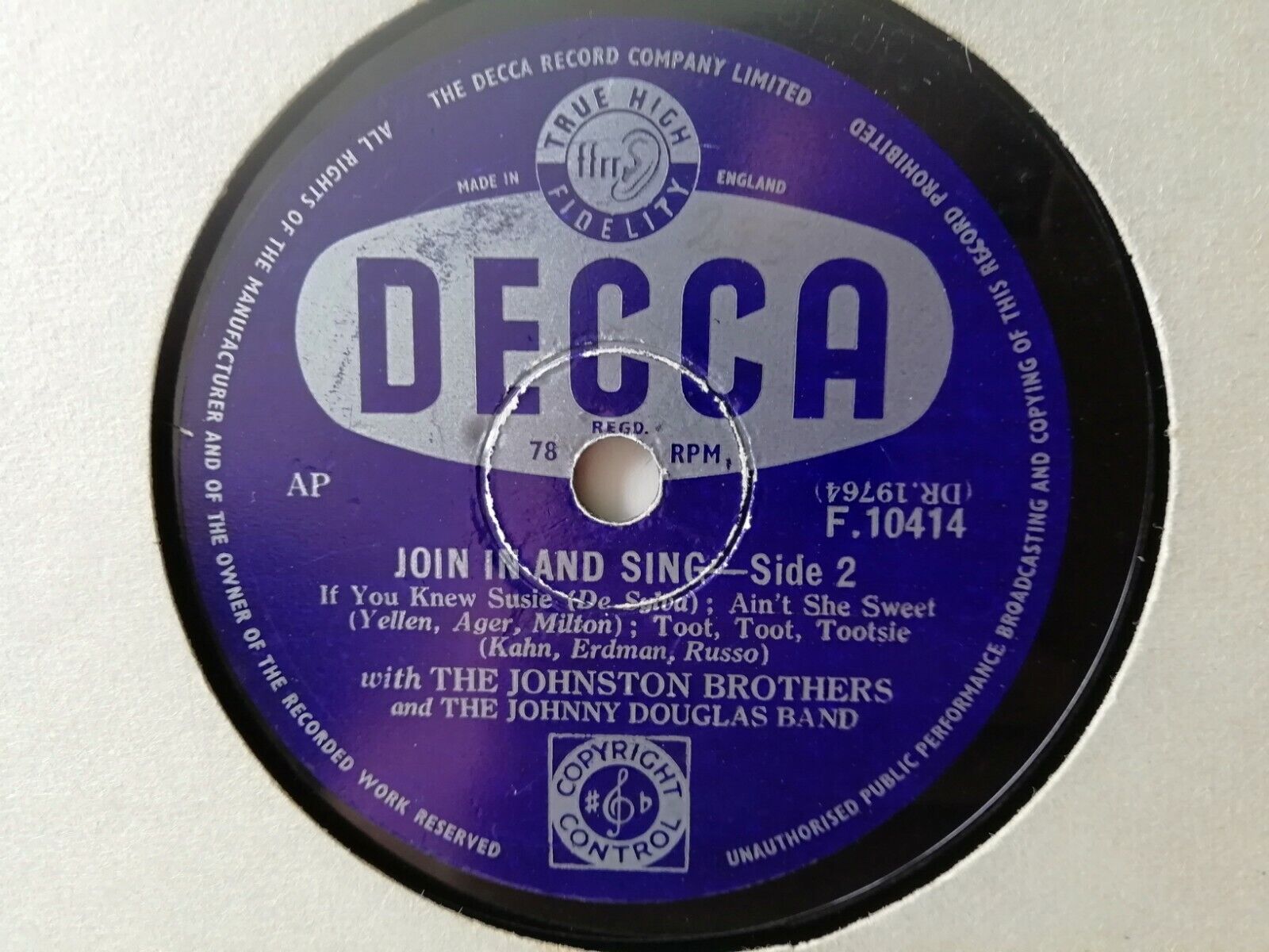 78 rpmTHE JOHNSTON BROTHERS and THE JOHNNY DOUGLAS BANDDeccaEngland