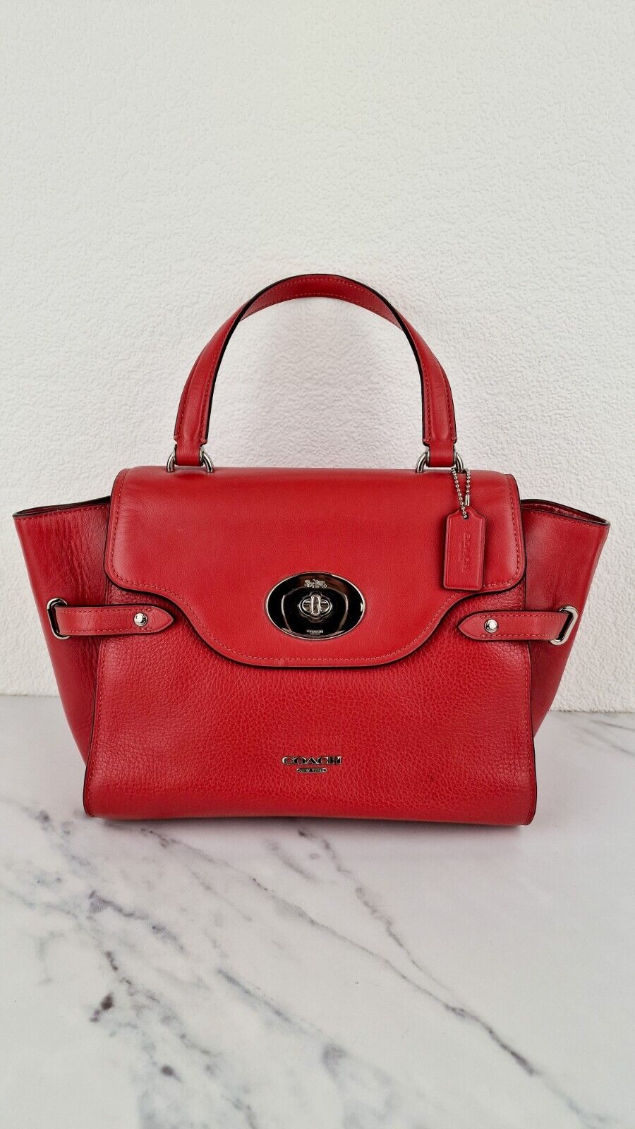 Coach Large Blake Flap Carryall Bag Red Mixed Leather Tophandle Turnlock F39020