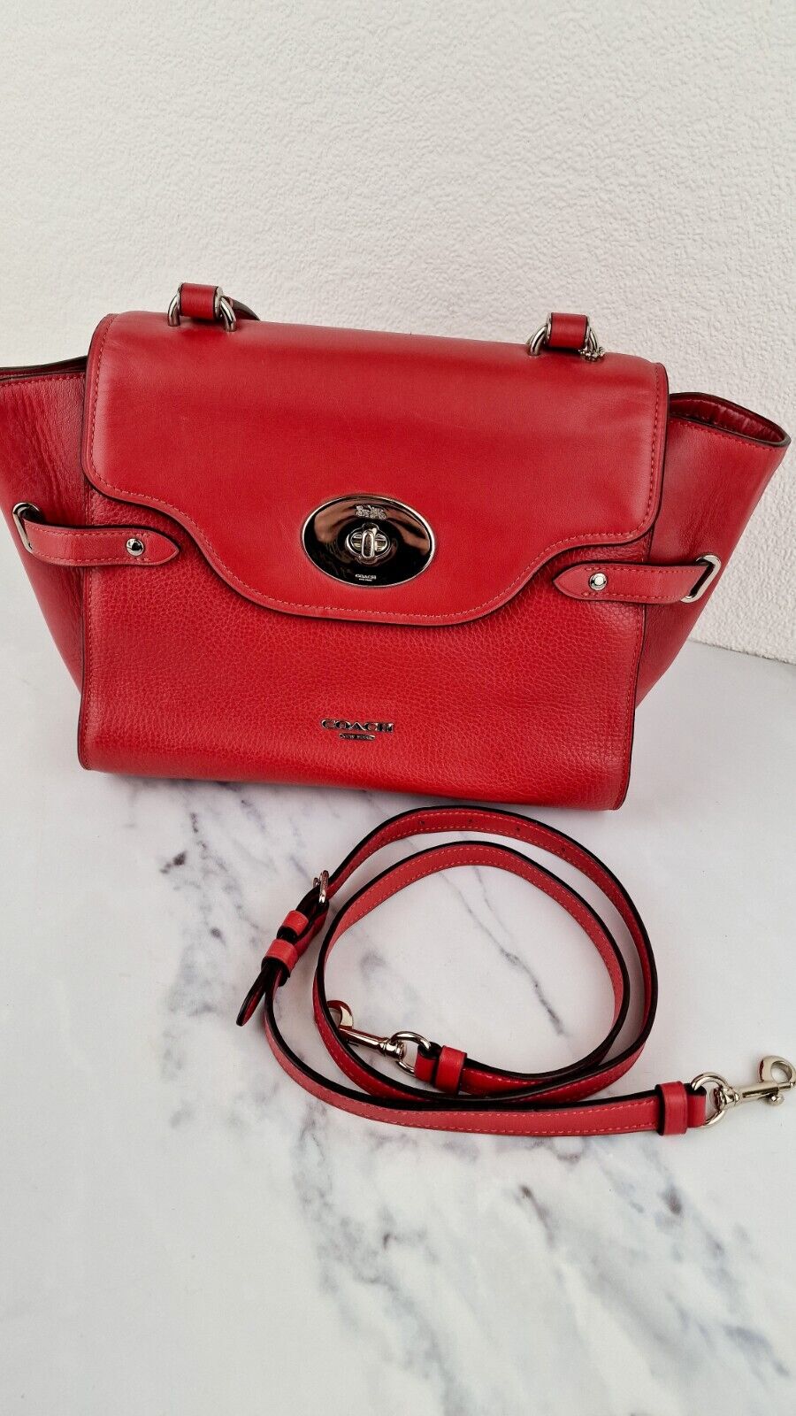 Coach Large Blake Flap Carryall Bag Red Mixed Leather Tophandle Turnlock F39020