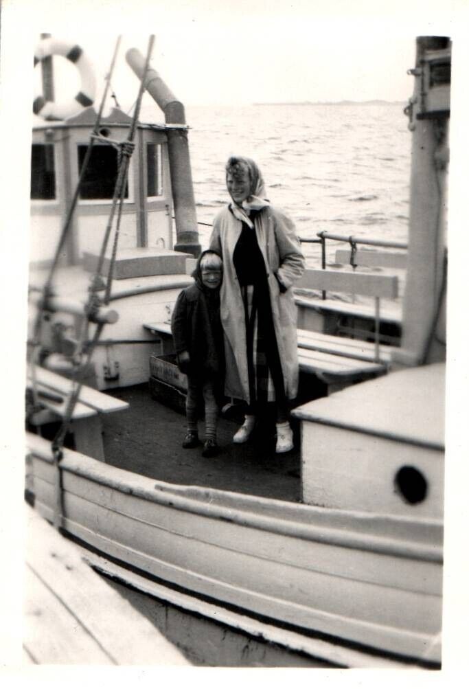 Woman on Boat Life in Denmark 1900 - 1950s Rare Vintage Photo Small Size 9x6cm