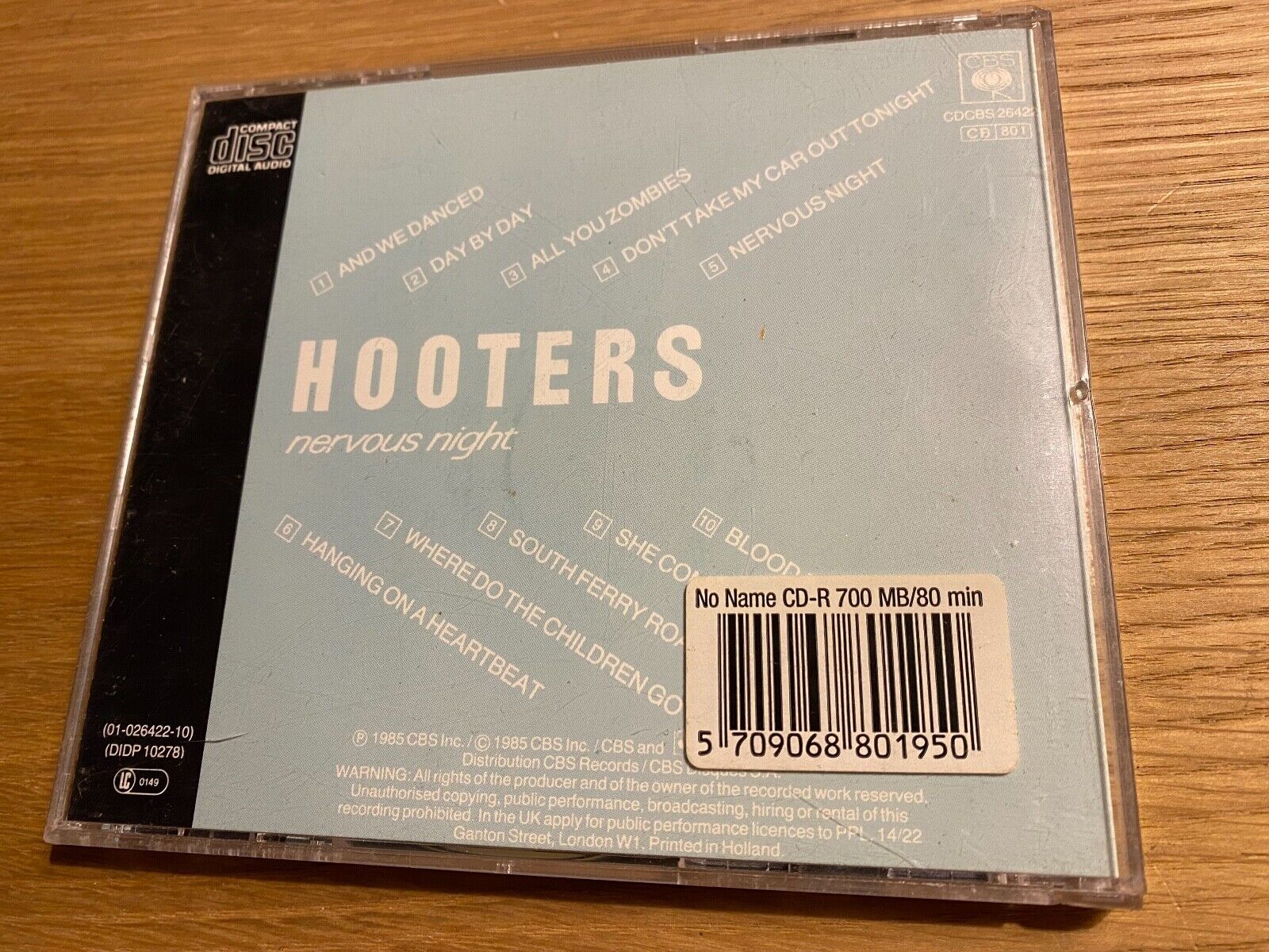 HOOTERS "NERVOUS NIGHT" 1985 CD ALBUM 10 TRACK CBS RECORDS JAPAN 1 PRESSING RAR