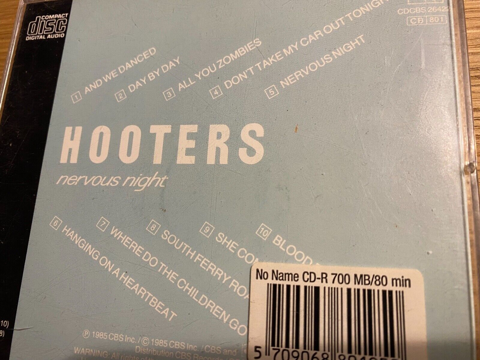 HOOTERS "NERVOUS NIGHT" 1985 CD ALBUM 10 TRACK CBS RECORDS JAPAN 1 PRESSING RAR