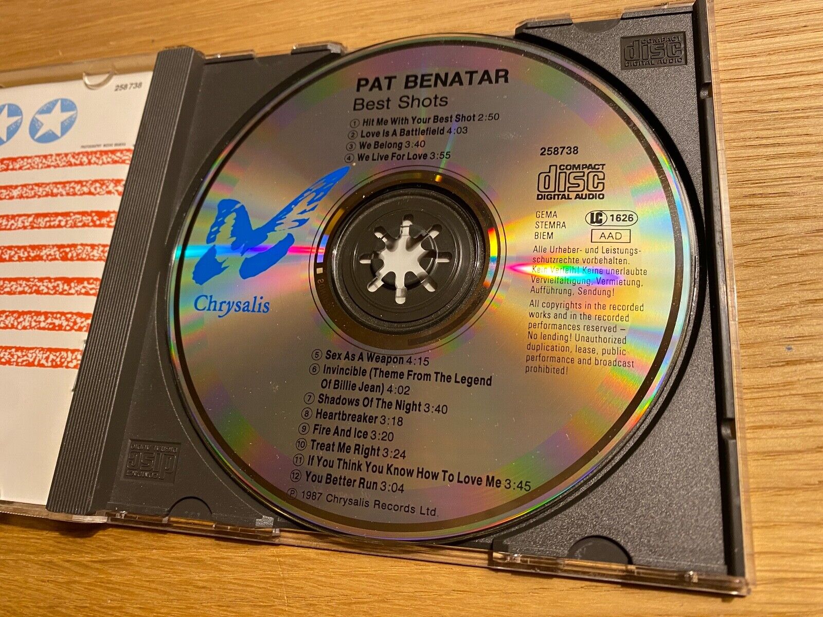 PAT BENATAR "BEST SHOTS" 1987 AAD CD ALBUM 12 TRACK CHRYSALIS RECORDS W GERMANY