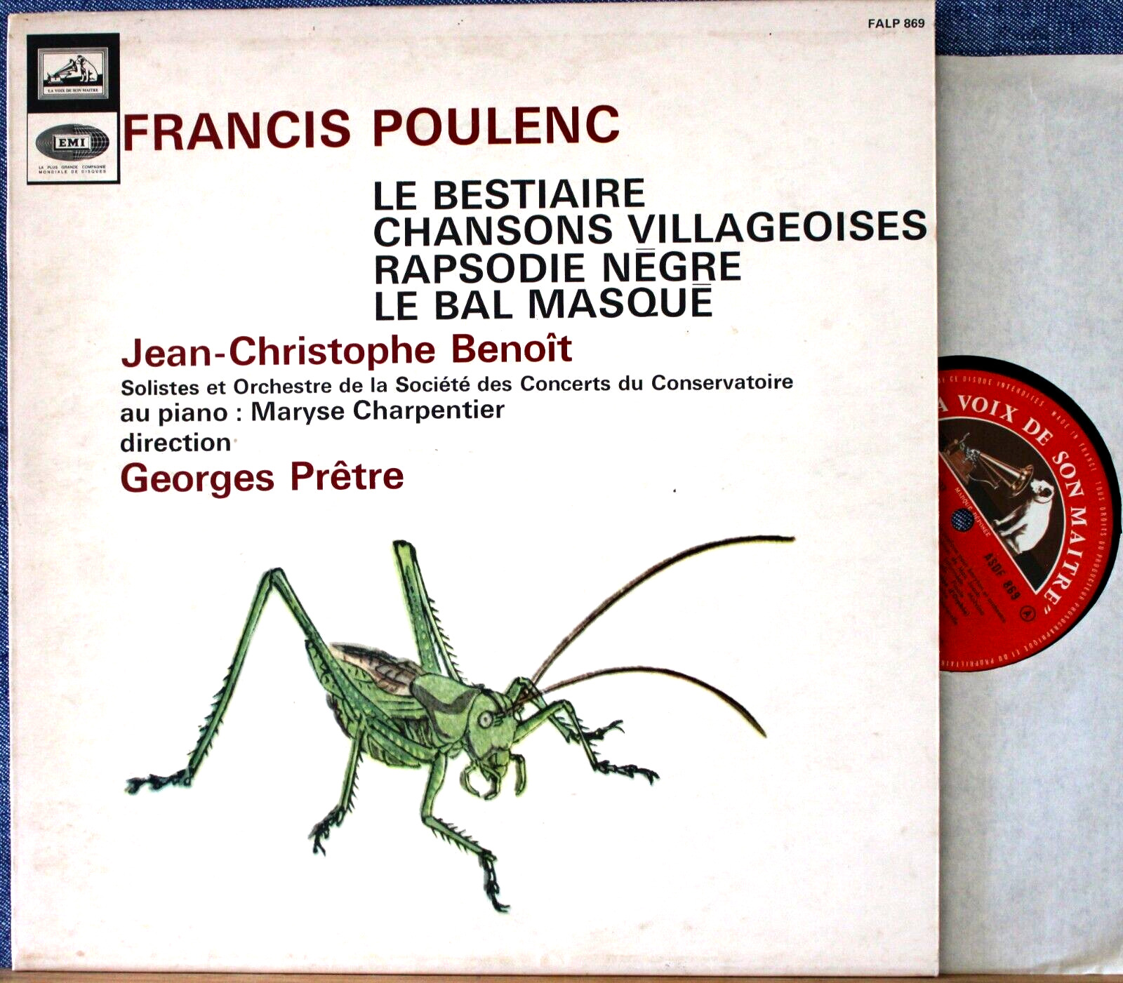 Benoît; Prêtre Poulenc (Lieder) HMV ASDF 869 NM dovel spine