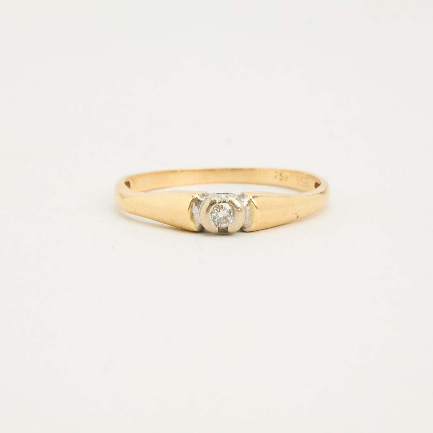 Ring with diamond in 18K Gold size 7¾ | Vintage Solid Gold | Quality