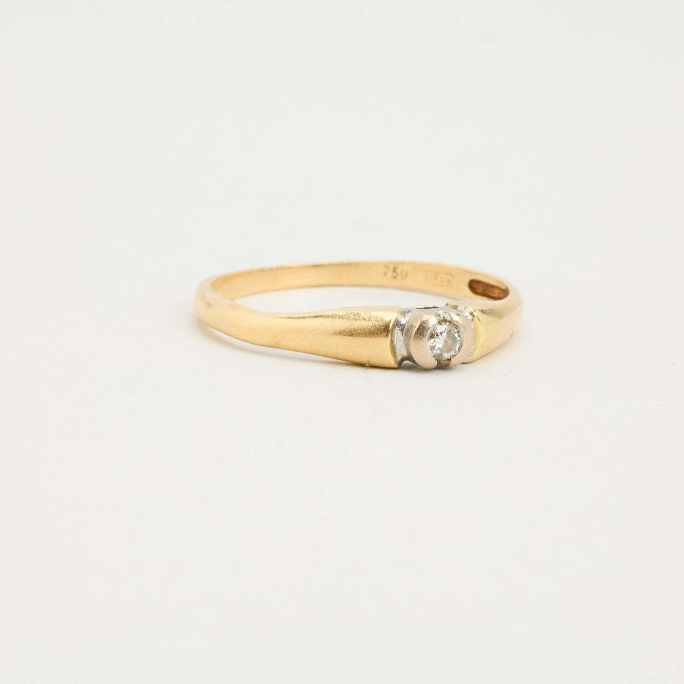 Ring with diamond in 18K Gold size 7¾ | Vintage Solid Gold | Quality