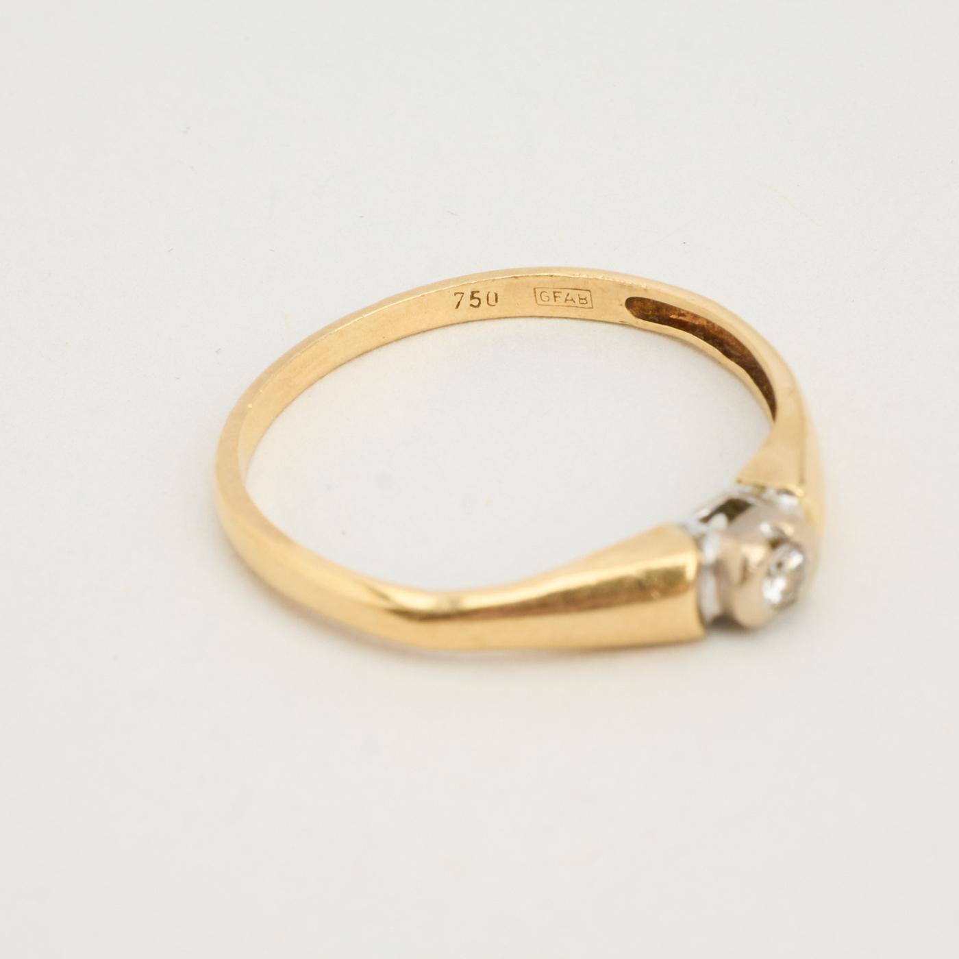 Ring with diamond in 18K Gold size 7¾ | Vintage Solid Gold | Quality