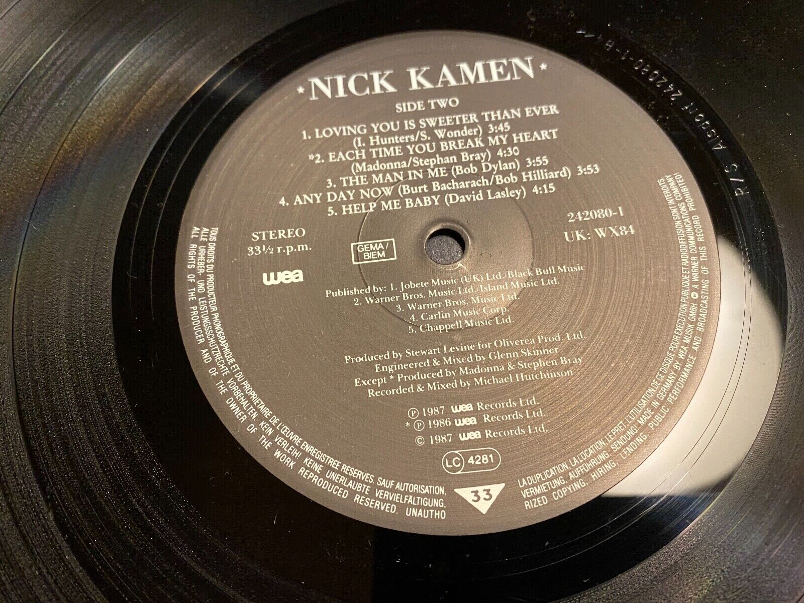 NICK KAMEN 1987 WEA RECORDS VINYL LP 33 RPM 10 TRACKS LP WEST GERMAN PRESSING