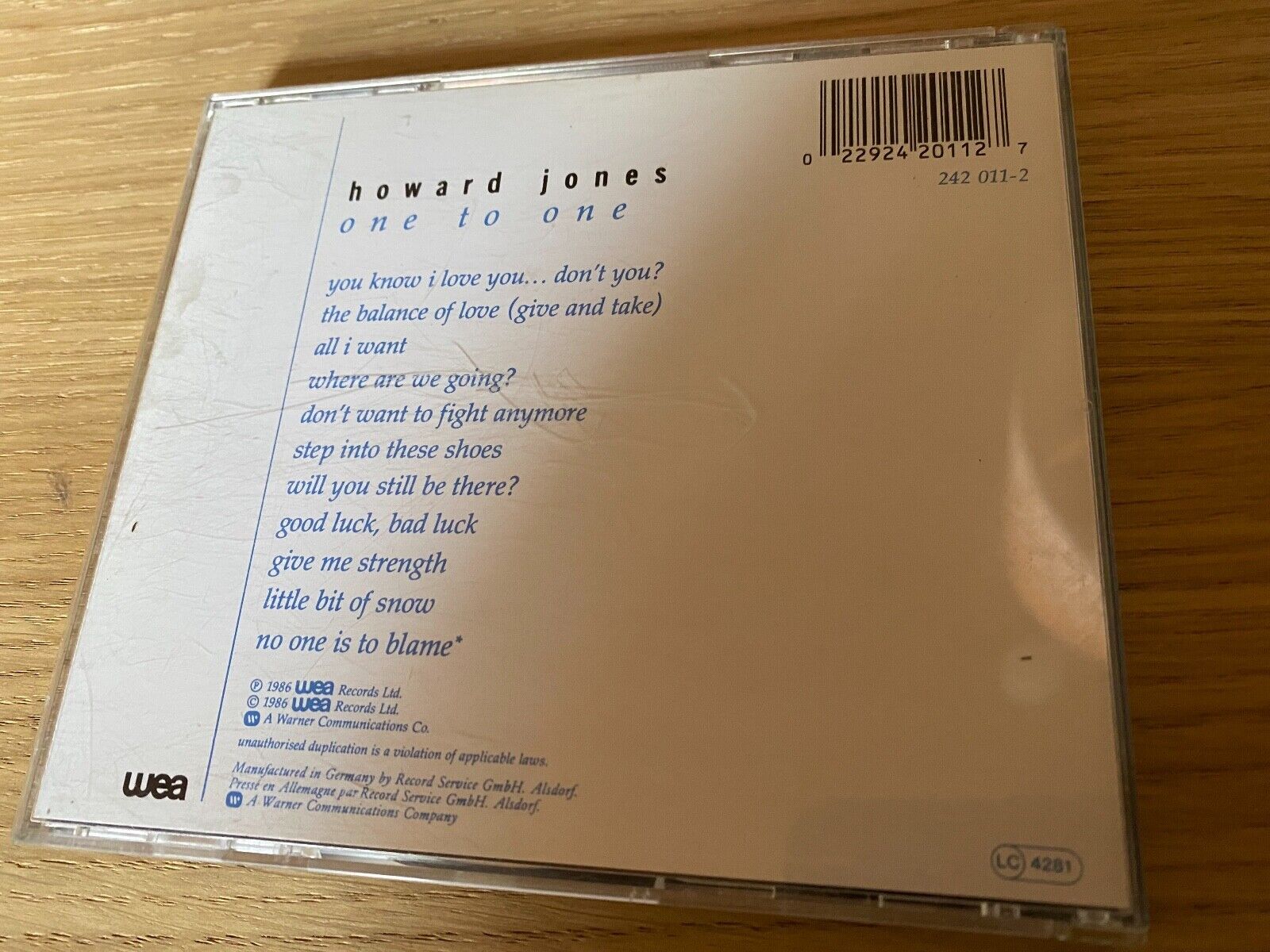 HOWARD JONES "ONE TO ONE" CD ALBUM 11 TRACKS GERMAN PRESS WEA RECORDS 1986 RARE