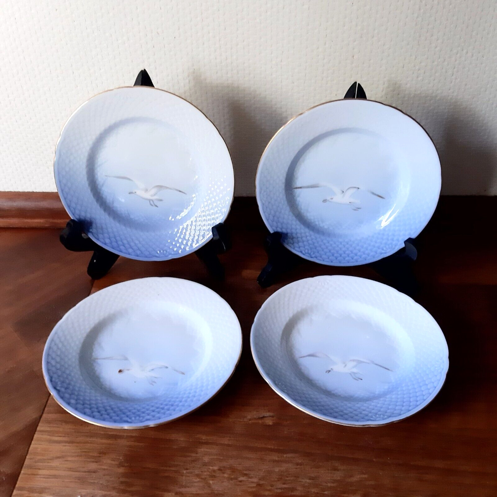 4 Cake Plates 1948-1952 SEAGULL w GOLD Bing  Grondahl Royal Copenhagen Fact 1