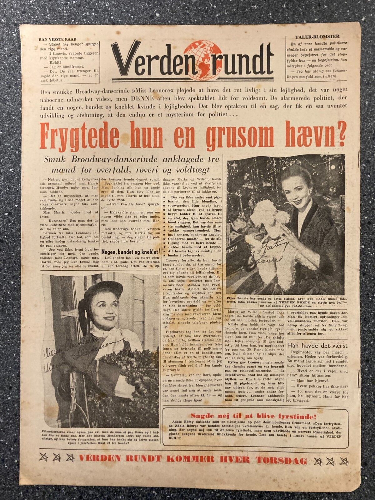 Vera-Ellen Christmas Piper Laurie Danish Magazine 1954 "Verden Rundt"