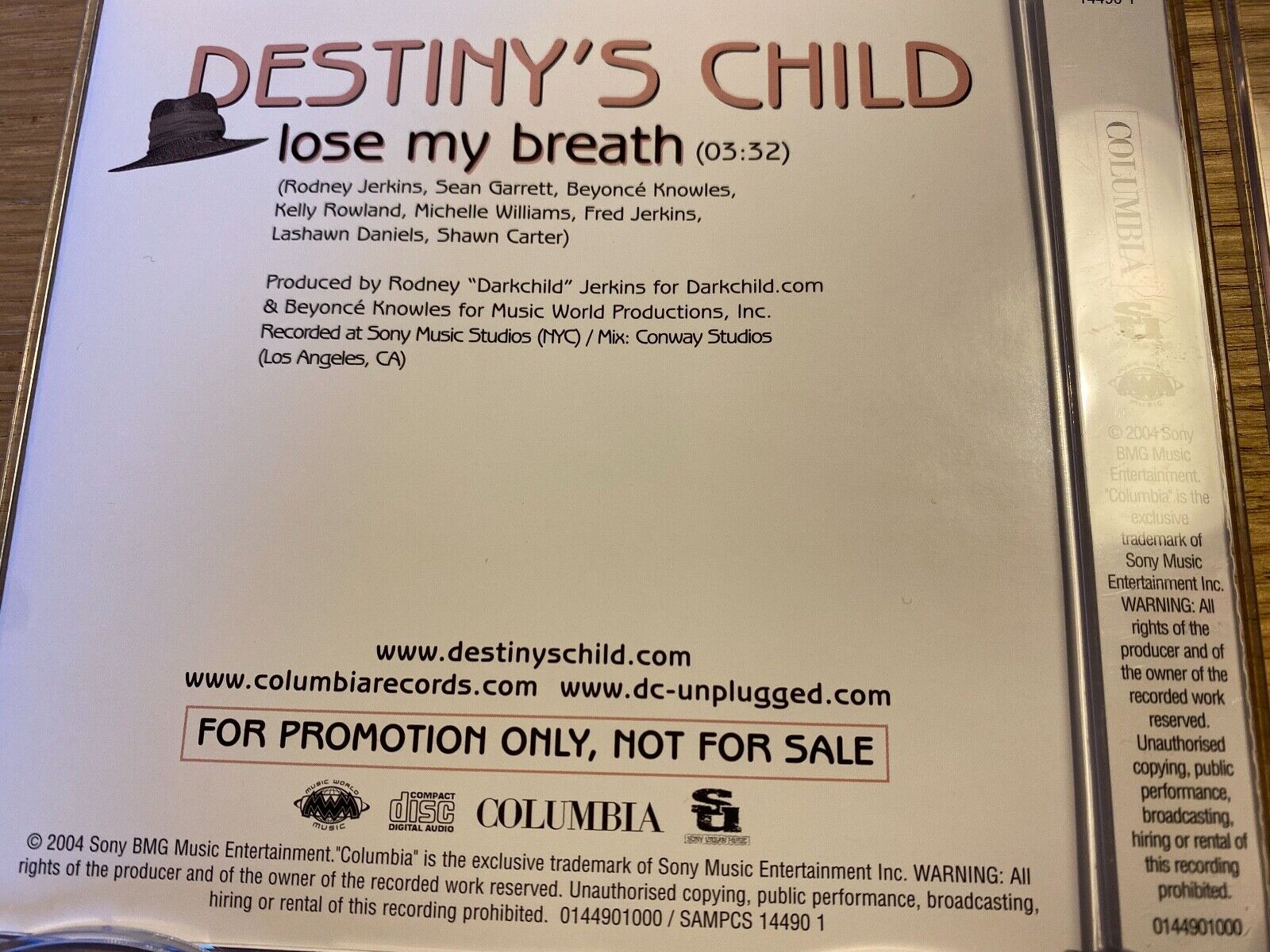 DESTINY´S CHILD "LOSE MY BREATH" 2004 PROMOTIONAL COPY CDSINGLE 1 TRACK COLUMBIA