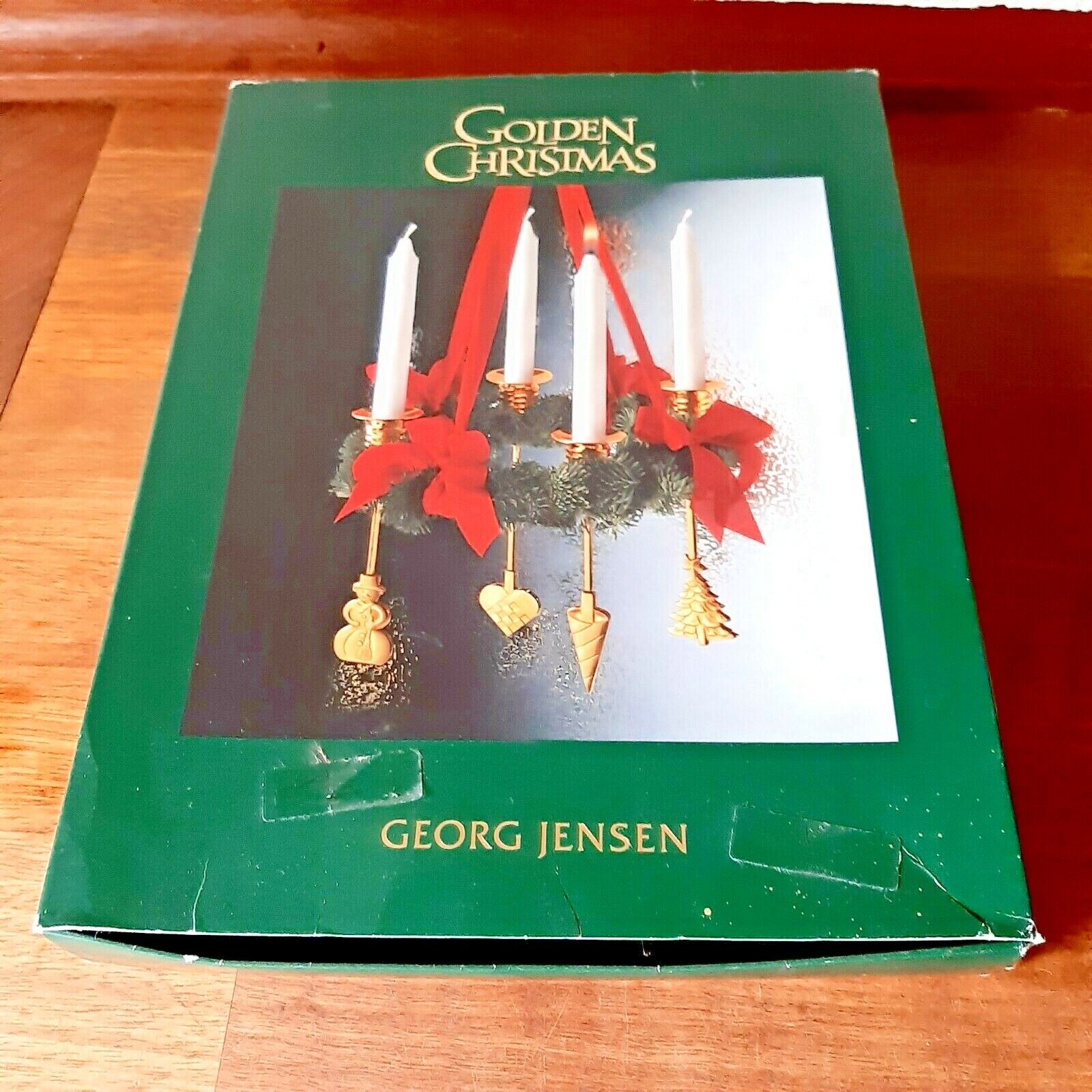 ADVENT WREATH CANDLEHOLDERS Golden Christmas Gold plated GEORG JENSEN Box