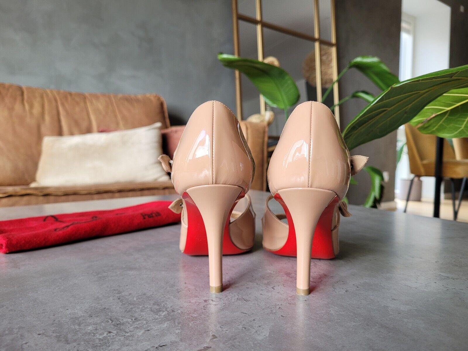 **Christian Louboutin** Beige Patent Leather Debriditoe 85mm Heels Pumps 365