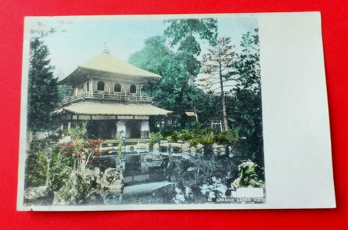 Antique PostcardGinkakun GardenKyoto Unpostedhand-colored postcard