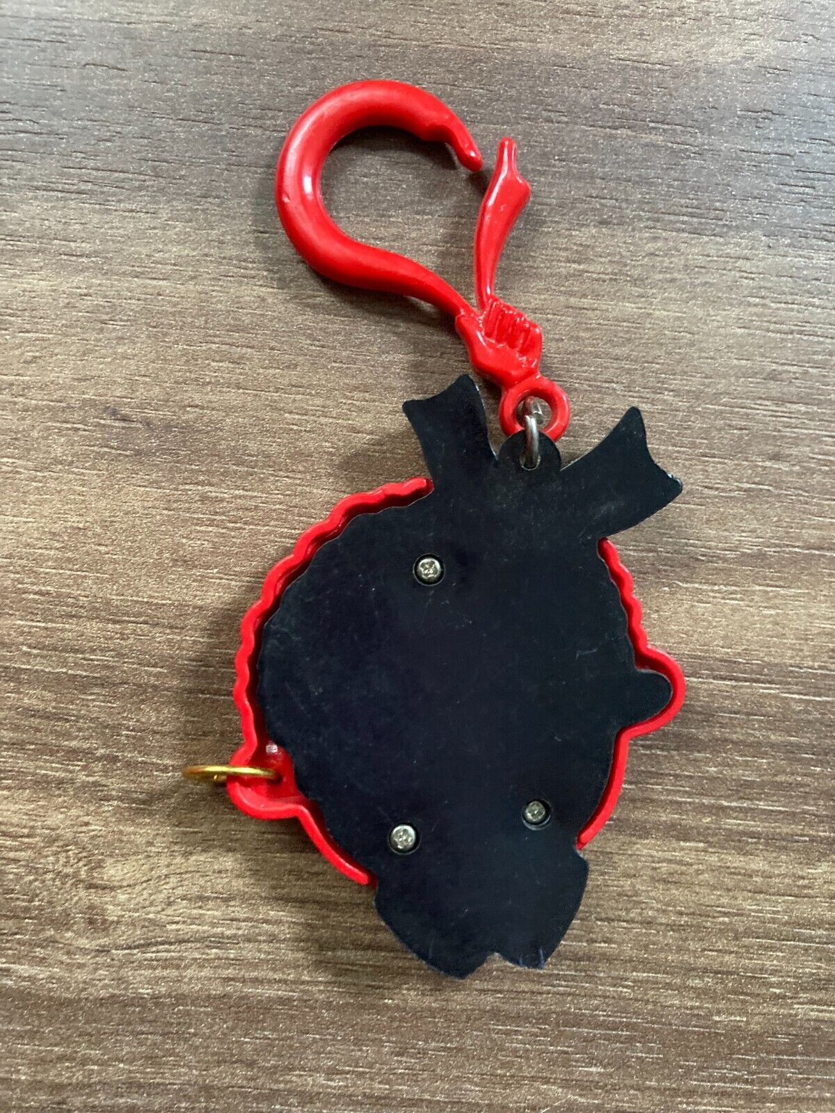 Vintage Red Face Plastic Keychain - Open Closed Eyes w Earring