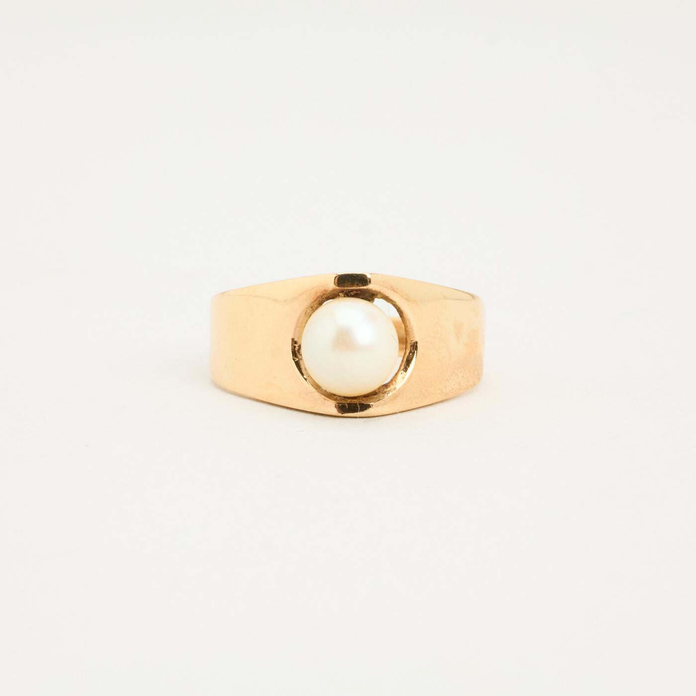 Ring with and pearl in 14K Gold size 5¾ | Solid Gold | Minimalistic