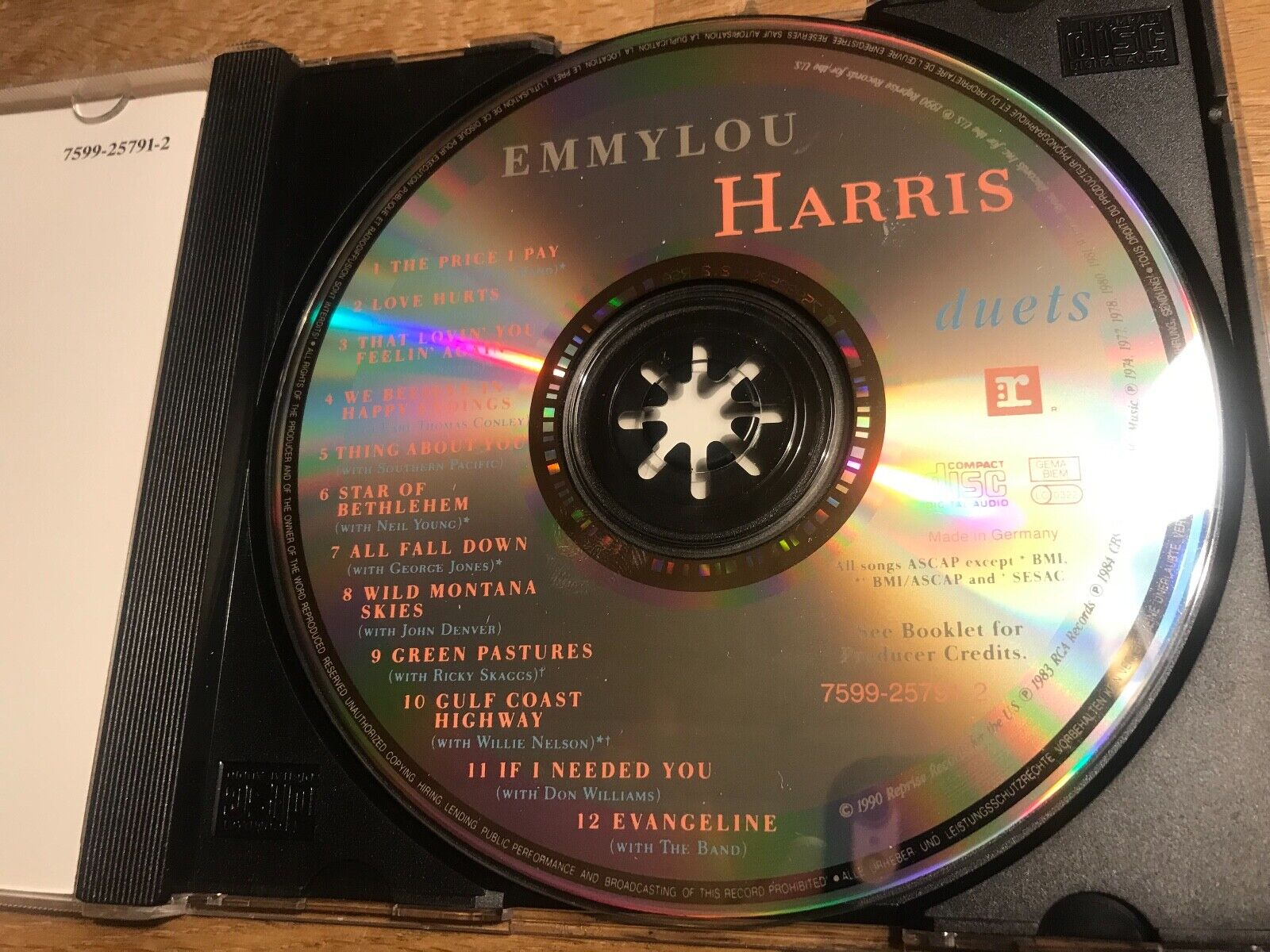 EMMYLOU HARRIS "DUETS" 1990 CD 12 TRACKS REPRISE RECORDS ROY ORBISON NEIL YOUNG*