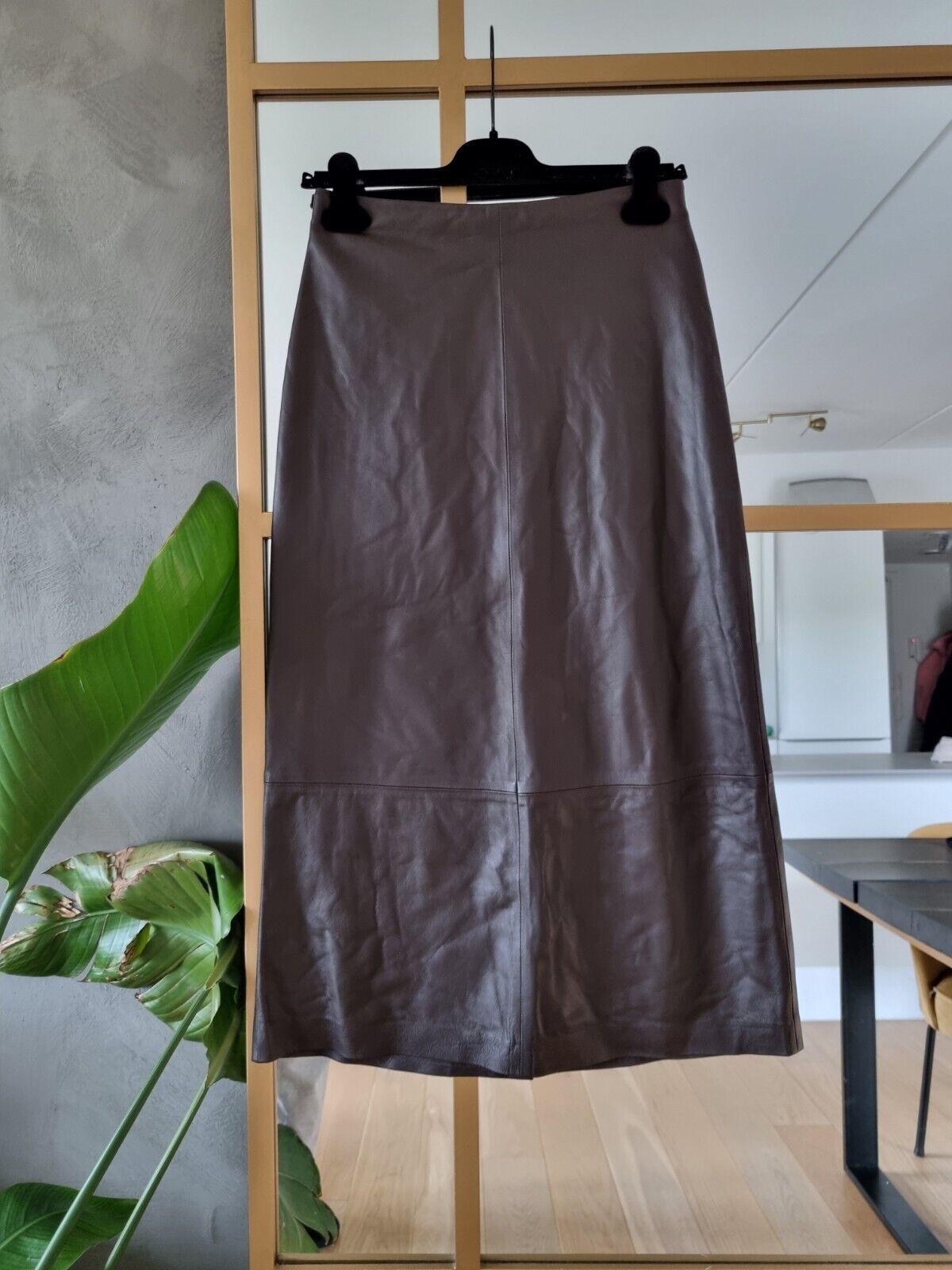 **VINCE** Brown Leather Midi Skirt US2 DE36