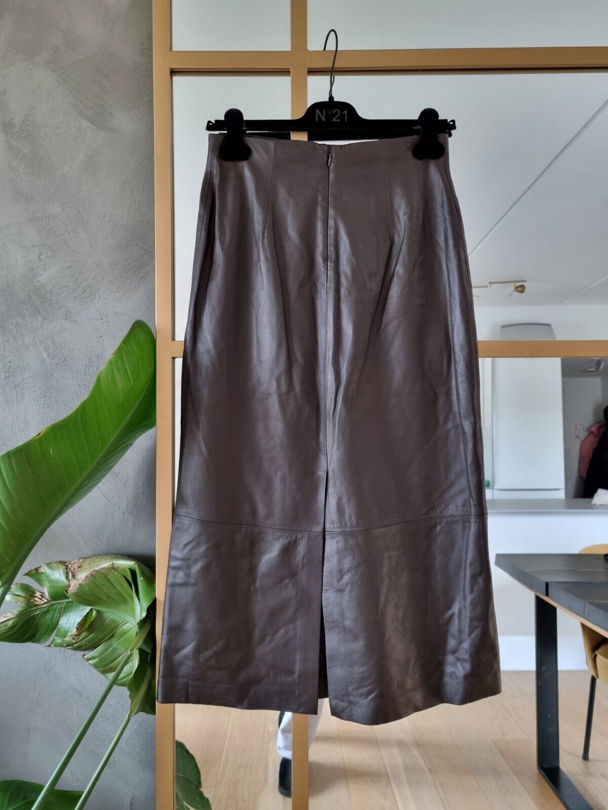 **VINCE** Brown Leather Midi Skirt US2 DE36