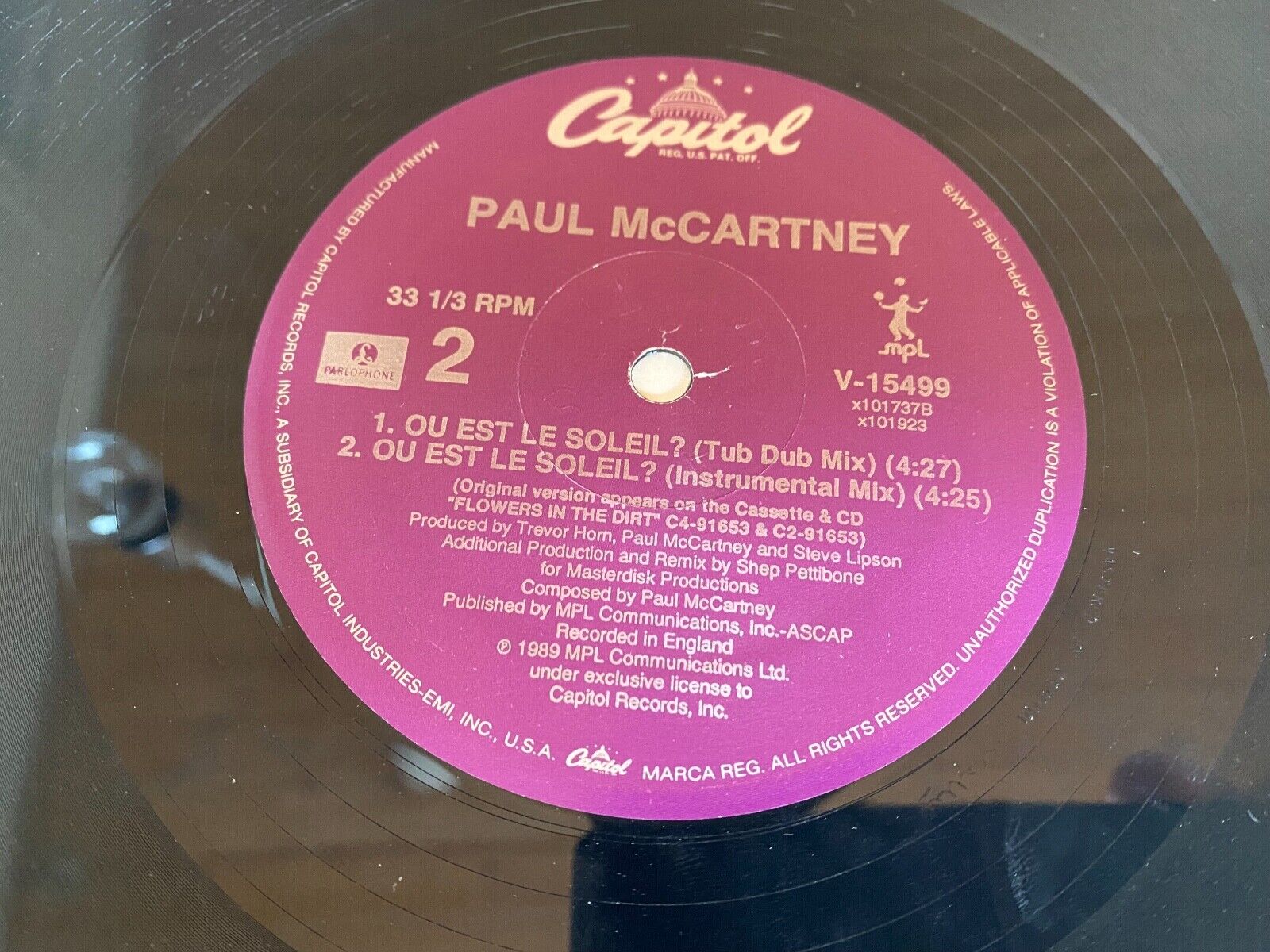 PAUL MCCARTNEY "OU EST LE SOLEIL?" CAPITOL RECORDS 1989 USA PRESS 3 REMIXES RARE