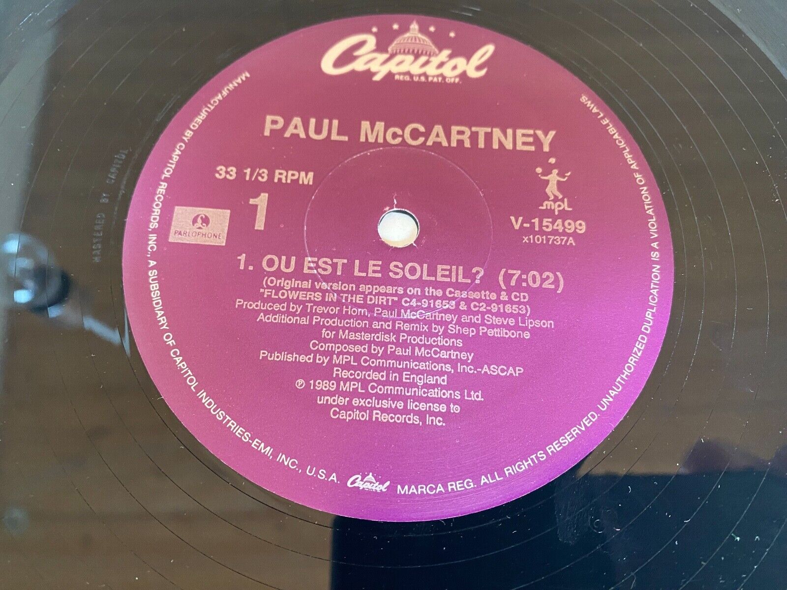 PAUL MCCARTNEY "OU EST LE SOLEIL?" CAPITOL RECORDS 1989 USA PRESS 3 REMIXES RARE