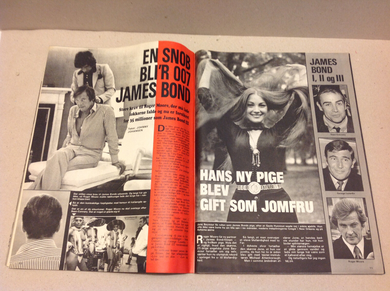 TOM BOGS LENE BRO + ROGER MOORE NEW JAMES BOND INSIDE A VTG Danish Magazine 1972